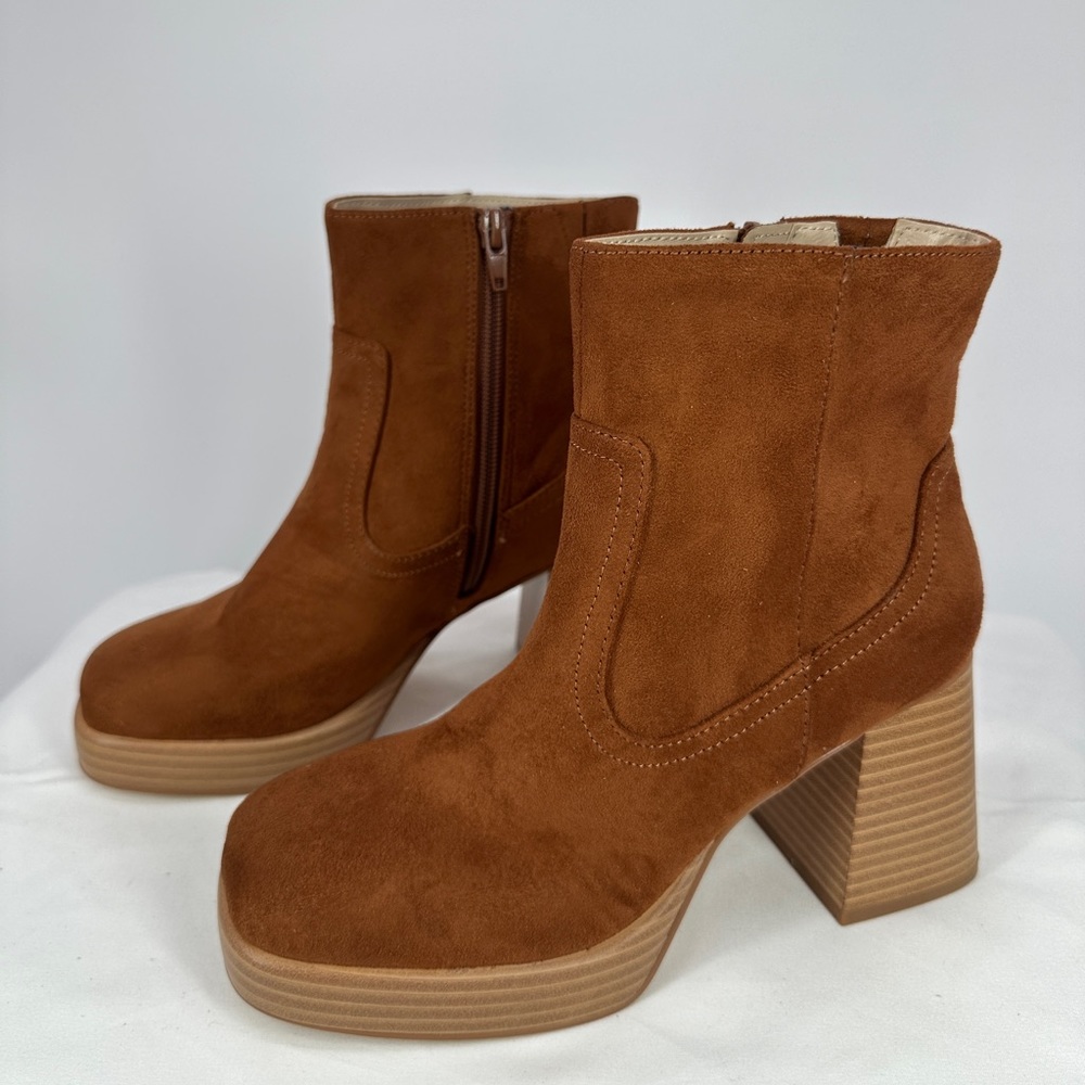 BP Nordstrom | Women’s 5.5 Keyla Brown Faux Suede Block Ankle Boots - Picture 1 of 9